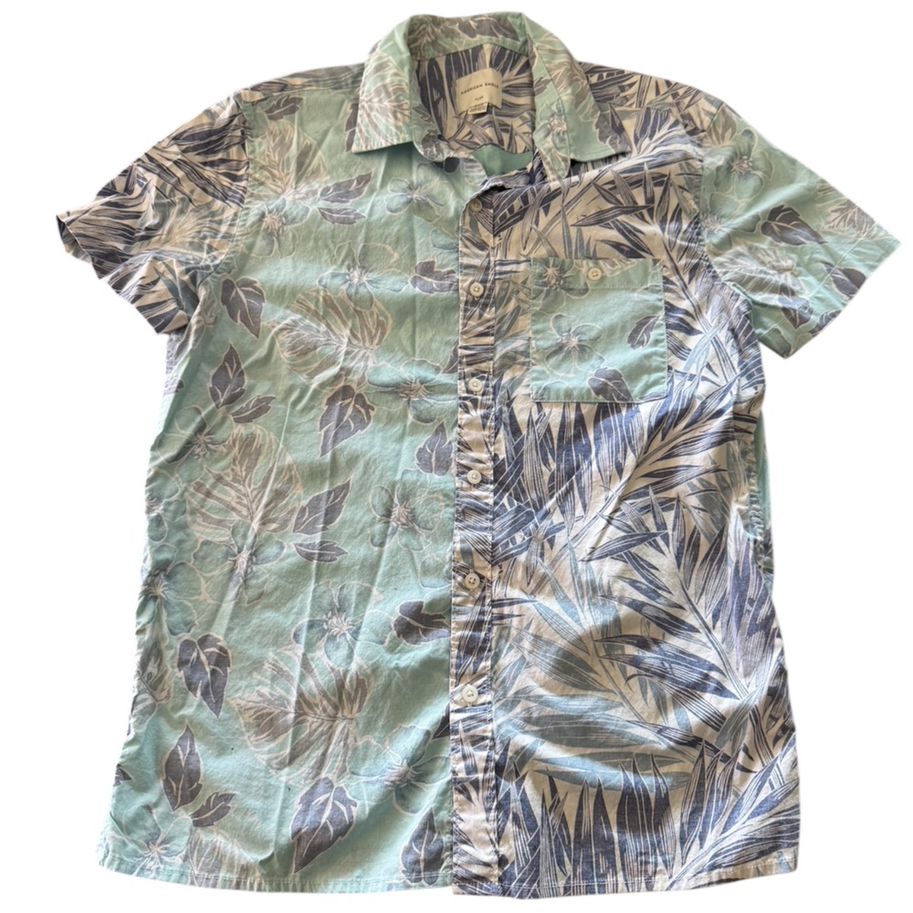 Men’s American Eagle Tropical Floral Short Sleeve Button Down Flex Shirt M